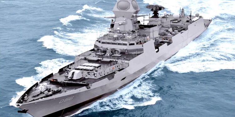 بھارت میں تیار جنگی جہازآئی این ایس مورموگاؤ سمندر میں اترا