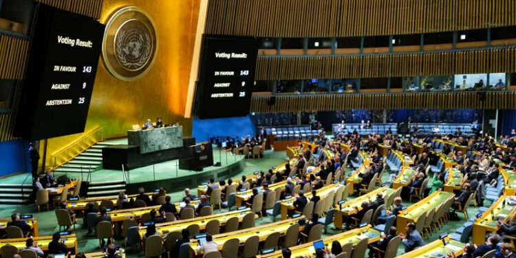 اقوام متحدہ کی جنرل اسمبلی میں فلسطین کے حق میں قرارداد منظور